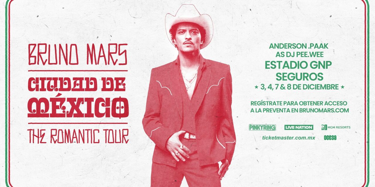 Bruno Mars regresa a México con cuatro conciertos en el Estadio GNP Seguros durante The Romantic Tour 2026