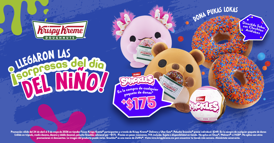 Krispy Kreme celebra el Día del Niño con las donas Pukas Lokas y peluches de ajolote y capibara